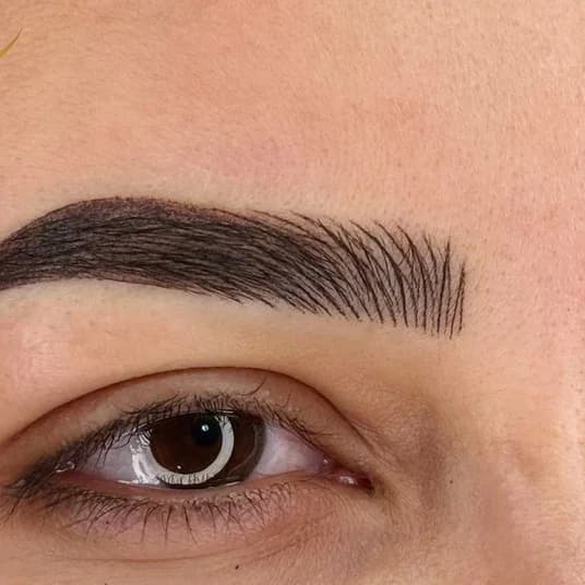Gros plan d'un sourcil en combo brows, traits fins et ombrage combinés