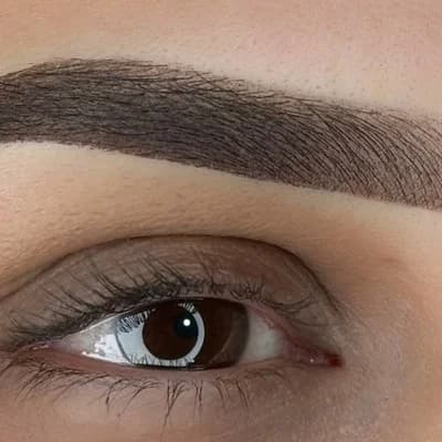 Gros plan d'un sourcil en powder brows, ombrage progressif et doux